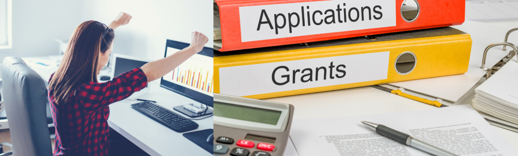 Woman at desk excited to see she has been awarded an Alabama Law Foundation grant